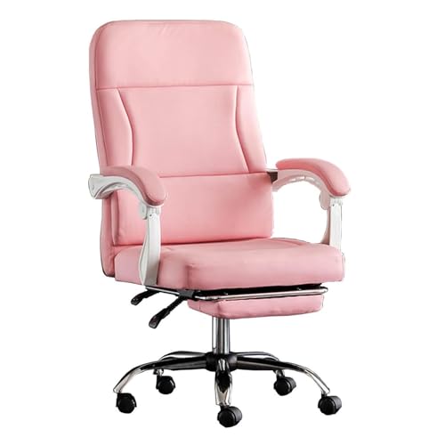 LYXXJRYBHD Bürostuhl Ergonomisch mit Fußstütze, Verstellbarer Büro Stuhl Aus PU-Leder, Computerstuhl mit Hoher Rückenlehne Und Lordosenstütze(Pink) von LYXXJRYBHD