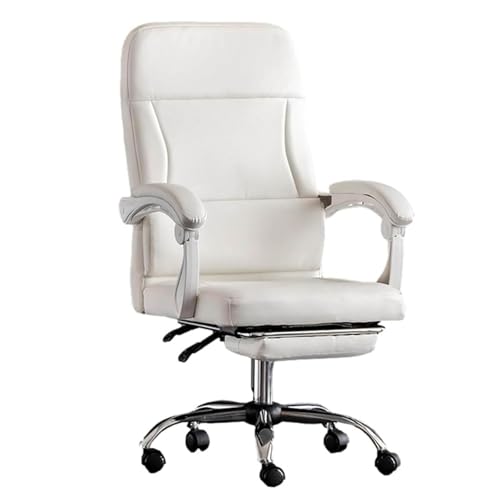 LYXXJRYBHD Bürostuhl Ergonomisch mit Fußstütze, Verstellbarer Büro Stuhl Aus PU-Leder, Computerstuhl mit Hoher Rückenlehne Und Lordosenstütze(White) von LYXXJRYBHD