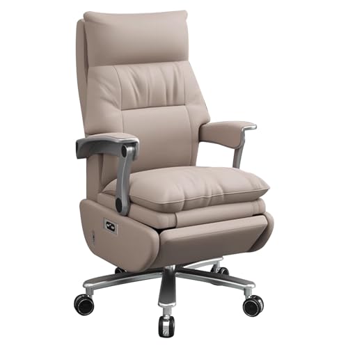 LYXXJRYBHD Elektrischer Bürostuhl mit Fußstütze, Neigbarer Ledersessel, Ergonomischer Schreibtischstuhl mit Vibrationsfunktion(Beige) von LYXXJRYBHD