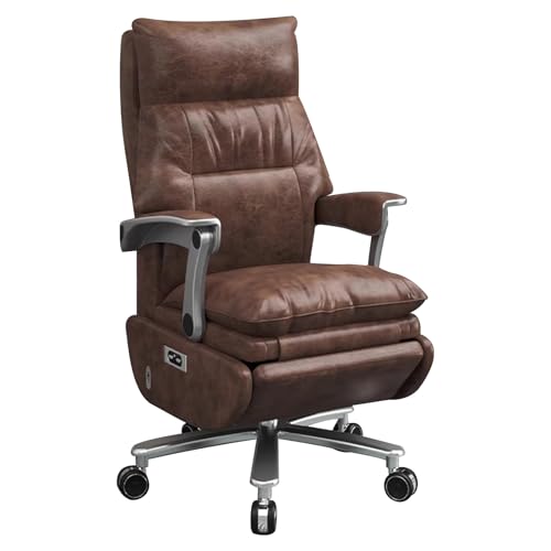 LYXXJRYBHD Elektrischer Bürostuhl mit Fußstütze, Neigbarer Ledersessel, Ergonomischer Schreibtischstuhl mit Vibrationsfunktion(Brown) von LYXXJRYBHD