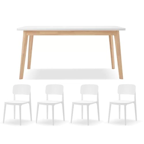LYXXJRYBHD Essgruppe Mit 4 Stühlen, Esszimmertisch, Chairs for Dining Table, 5-teiliges Esstisch-Set, Bauernhaus-Esstisch, Küche, Esszimmer, Wohnmöbel (Size : White) von LYXXJRYBHD