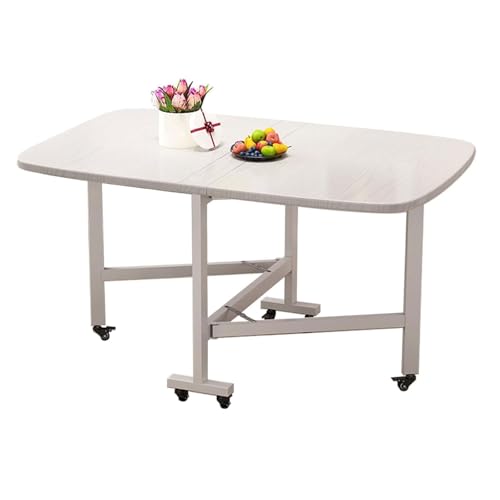 LYXXJRYBHD Klappbarer Esstisch mit Ausziehfunktion, Verriegelbare Rollen, Platzsparender Rechteckiger Tisch, Erweiterbarer Küchentisch für Esszimmer(White,47.2x31.4in/120x80cm) von LYXXJRYBHD