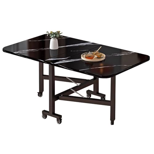 LYXXJRYBHD Klappbarer Esstisch mit Rollen, Platzsparender Ausziehbarer Küchentisch, Faltbarer Tisch mit Stabiler Kohlenstoffstahlstruktur(Black,51.1x31.4in/130x80cm) von LYXXJRYBHD