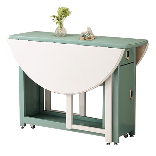 LYXXJRYBHD Klappbarer Esstisch mit Schubladen, Runder Küchentisch mit Ausziehfunktion Und Rollen, Faltbarer Esstisch für Wohnzimmer(Green) von LYXXJRYBHD