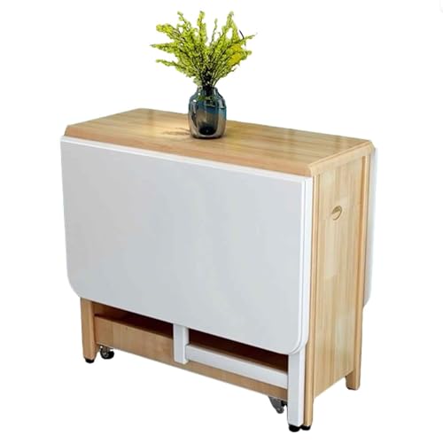 LYXXJRYBHD Platzsparender Klapptisch, mit Rollen und Schublade, Stabiler Klapptisch für Küche und Wohnzimmer(Natural) von LYXXJRYBHD