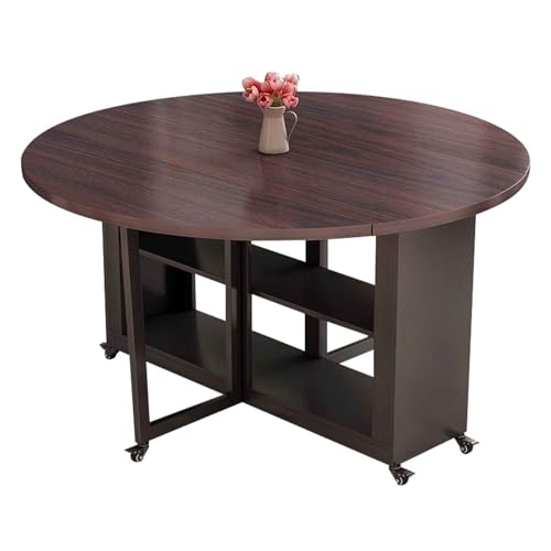 LYXXJRYBHD Runder Klapptisch mit Ausziehfunktion, Klappbarer Küchentisch mit Ablagefach, Faltbarer Tisch Auf Rollen für Zuhause und Büro(Brown,55.1x29.9in/140x76cm) von LYXXJRYBHD
