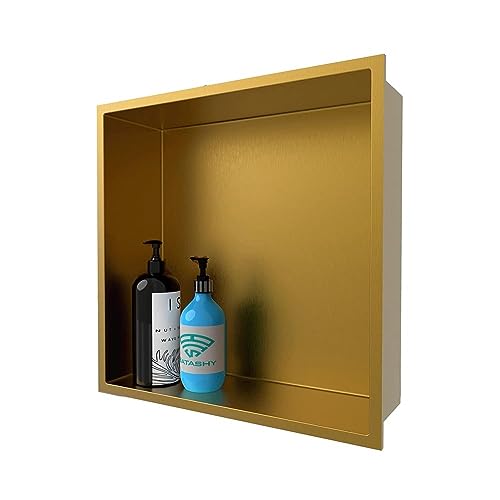 LYXXW Dusche Nische Bad Regale 11,8x11,8, 12,5in Dicker, wasserdichte Moderne Platzsparende Eingebettete Dusche Nische Wandeinsatz, 304 Edelstahl für Badezimmer Nische Lagerung,Gold von LYXXW