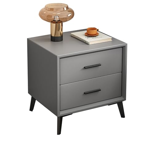 LYXYJRYBHD Moderner Nachttisch aus Leder, Beistelltisch mit 2 Schubladen, Kommode mit Metallbeinen, für Wohnzimmer, Schlafzimmer, Büro(Color:GrayB) von LYXYJRYBHD