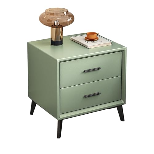LYXYJRYBHD Moderner Nachttisch aus Leder, Beistelltisch mit 2 Schubladen, Kommode mit Metallbeinen, für Wohnzimmer, Schlafzimmer, Büro(Color:GreenB) von LYXYJRYBHD