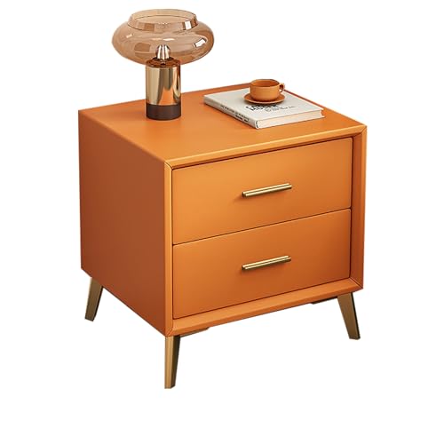LYXYJRYBHD Moderner Nachttisch aus Leder, Beistelltisch mit 2 Schubladen, Kommode mit Metallbeinen, für Wohnzimmer, Schlafzimmer, Büro(Color:OrangeA) von LYXYJRYBHD