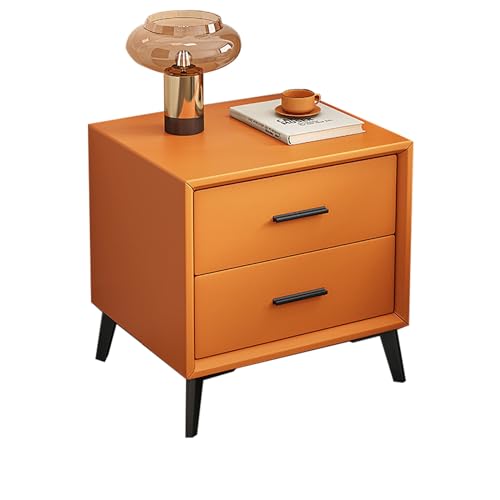 LYXYJRYBHD Moderner Nachttisch aus Leder, Beistelltisch mit 2 Schubladen, Kommode mit Metallbeinen, für Wohnzimmer, Schlafzimmer, Büro(Color:OrangeB) von LYXYJRYBHD
