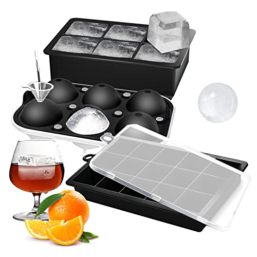 Silikon Eiswürfelform,3er Pack Eeiswürfelbehälter mit deckel,Mit quadratischen Eiswürfelbehälter, eiswürfelform rund,BPA Frei ice cube Form für Gekühlte Getränke, Whisky,Cocktails von LYYIQY