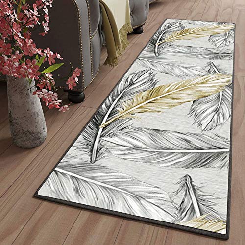 LYYK Teppich Flur läufer Weiß Golden Feder Meterware Waschbare rutschfest Geometrische Muster Küchenmatte für Flur Wohnzimmer Küche Esszimmer gekettelt, 100x300cm Color15 von LYYK