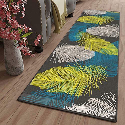 läufer Teppich Flur Gelb Weiß Feder Meterware Waschbare rutschfest Polyester schmutzresistent Teppich Läufer Meterware für Küche Vorzimmer Eingangsbereich Schlafzimmer, 50x240cm Color16 von LYYK