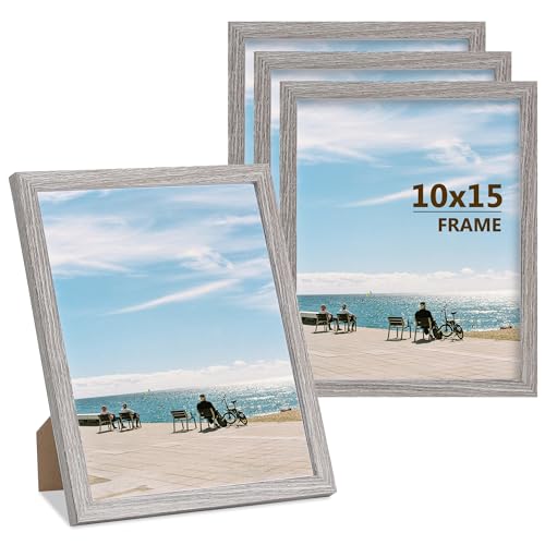 LYYYYX Bilderrahmen 10x15cm Grau Holzrahmen mit Acrylglas Rahmen in 3er Set,Fotorahmen for Urkunden,Fotos, Poster, Puzzles von LYYYYX