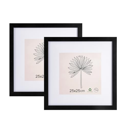LYYYYX Bilderrahmen 25x25cm mit Passepartout Fotorahmen Schwarz mit Acrylglas zum Senkrechten Oder Waagerechten Aufhängen/Stellen Bilderrahmen für Fotos, Poster, Puzzles 2er Stück von LYYYYX