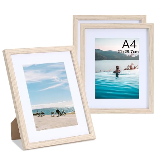 LYYYYX Bilderrahmen A4 Holzrahmen 21x29.7cm mit Passepartout Rahmen DIN A4 in 3er Set,Fotorahmen for Urkunden,Fotos, Poster, Puzzles von LYYYYX