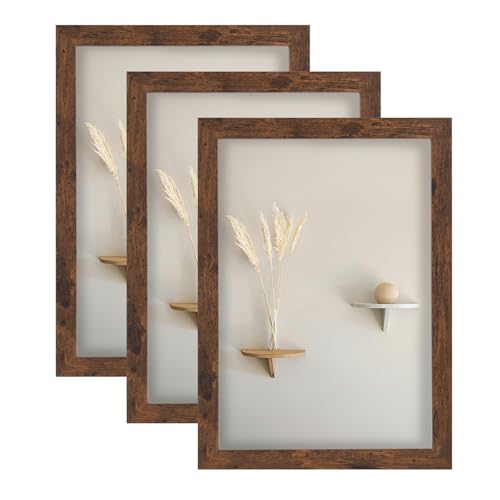 LYYYYX Bilderrahmen A5-15X21CM Rustikal Fotorahmen Braun mit Acrylglas 3er Set Zertifikatsrahmen Freistehend und an der Wand montierbar von LYYYYX