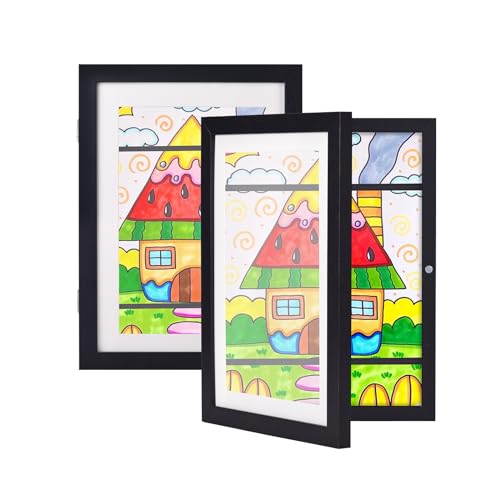LYYYYX Bilderrahmen Kinderzeichnungen A4 Befüllba Kunstfotorahmen Kinder Bilderrahmen mit Frontöffnung und Halterung for Aufhängen oder Aufstellen von Kunstwerken 2er Set von LYYYYX