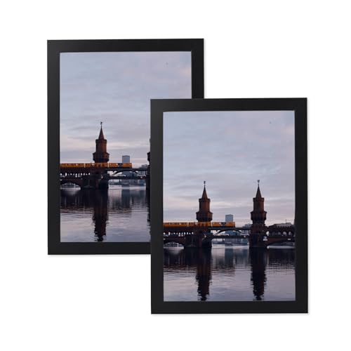 LYYYYYX Bilderrahmen aus Holz 13x18cm Schwarz Fotorahmen mit Acrylglas 2er Set Zertifikatsrahmen Freistehend und wandmontierbar von LYYYYX