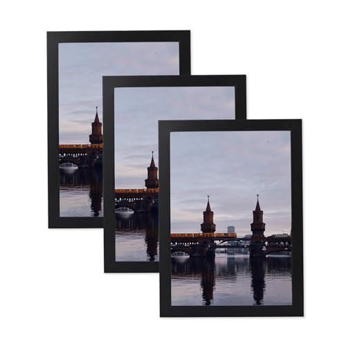 LYYYYYX Holzbilderrahmen 13x18cm Schwarz Fotorahmen mit Acrylglas 3er Set Zertifikatsrahmen Freistehend und wandmontierbar von LYYYYX