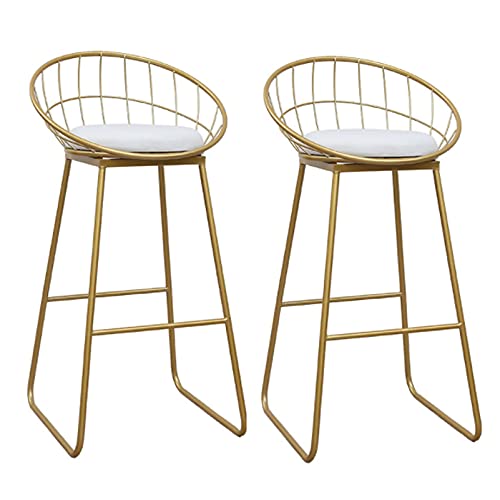LYZCX Barhocker Barhocker 2er Set, 2-teiliges Set Thekenstuhl 4cm Dickes Schwammkissen Metall-Eisen-Stützhalterung mit gebogener Rückenlehne und Fußstütze für Küche Esszimmer Café Stuhl (Weiß von LYZCX