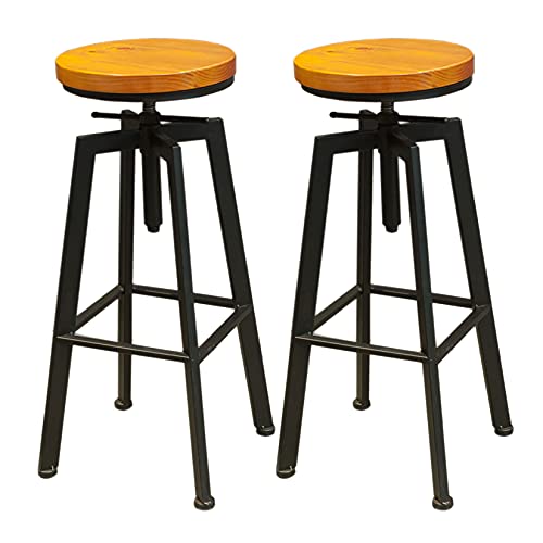 LYZCX Barhocker Thekenhocker 2er-Set, 2er-Set Barhocker Stuhl, Industrieller Barhocker in Thekenhöhe mit Sitz aus Massivholz, Barstuhl mit schwarzen Eisenbeinen, Innenmöbel Küche Esszimmer von LYZCX