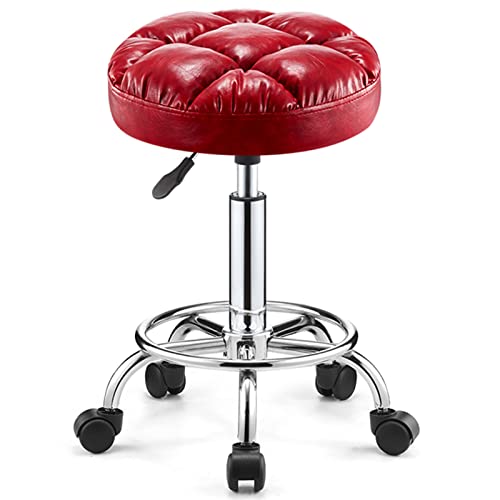 LYZCX Barhocker mit Rollen, drehbar, rundes Sitzkissen, höhenverstellbar, Stuhl mit Fußstütze und PP-Rädern für Salon, Massage, Klinik von LYZCX