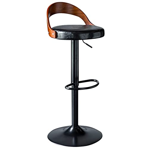 LYZCX Hocker, hohe Bar, 360°-Drehstuhl, Schwarze Walnuss-Rückenlehne, PU-Kissen, SGS-Luftstange, vergrößerte Basis, höhenverstellbar 60–80 cm von LYZCX
