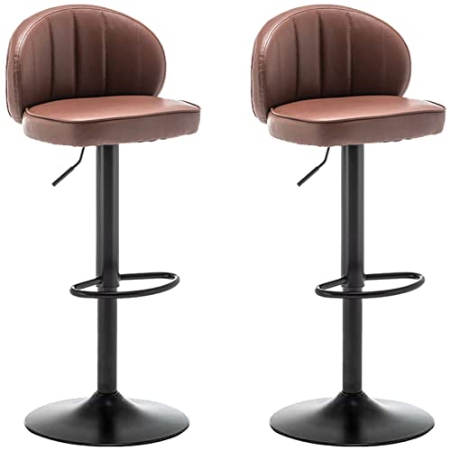 LYZCX Retro PU Rückenlehne Sitz Barhocker 2 Stück Metall Hochstühle Drehmöbel Esszimmerinsel Hocker, verstellbar 63-83 cm von LYZCX