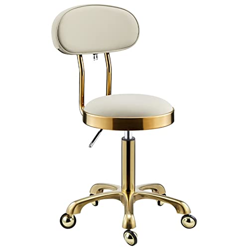 LYZCX Stools Moderner 360°-Drehstuhl für Friseursalons, mit Rückenlehne und PU-Polstern, höhenverstellbar von 44-59 cm, Weiß von LYZCX