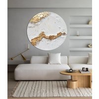 Runde Wandkunst Gold Weiß Strukturierte Malerei Reliefmalerei Skulptur Gips Wanddekor Japandi Reiche Texturmalerei von LYaGallery