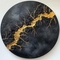 Schwarz Gold Kreis Strukturierte Kunst Große 3D Schwarze Moderne Wandkunst Wabi Sabi Schwarz Gold Kreis Strukturierte Kunst Große 3D Schwarze Moderne Wandkunst Wabi Sabi von LYaGallery