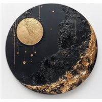 Schwarz & Gold Runde Malerei 3D-Gemälde Japandi Wandkunst Reiche Texturmalerei Skulptur Mit 3D-Elementen Reliefmalerei Mondkunst Schwarz & Gold Runde Malerei 3D-Gemälde Japandi Wandkunst Reiche Texturmalerei Skulptur Mit 3D-Elementen Reliefmalerei Mondkunst von LYaGallery