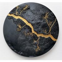 Wabi Sabi Wandbild 3D Schwarz Gold Texture Textur Gemälde Mid-Century Modern Art Großes Geschenk Für Mädchen Wabi Sabi Wandbild 3D Schwarz Gold Texture Textur Gemälde Mid-Century Modern Art Großes Geschenk Für Mädchen von LYaGallery