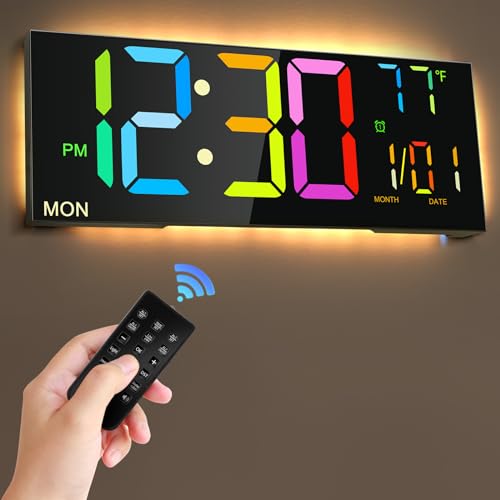 LYtech 13" Digitale Wanduhr, Buntes Wanduhr Digitale Groß mit Fernbedienung, Digitale Wanduhr mit Temperaturanzeige Uhrzeit Datum, Einstellbarer Helligkeit, Countup/Countdown für Zuhause Wohnzimmer von LYtech