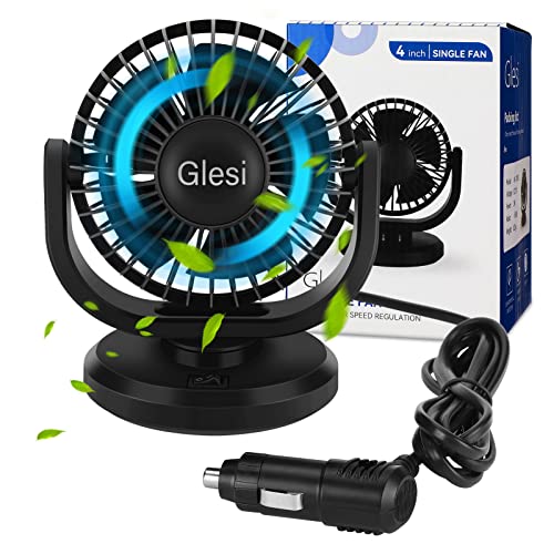 LYtech Auto Ventilator 12V 4'' tragbarer Fahrzeuglüfter 360 Grad drehbarer elektrischer Lüfter, leistungsstarker leiser Einzelkopf-Autolüfter mit 150 cm Kabel und 2 Klebepads für alle 12 V Autos von LYtech