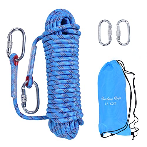 LZ.MZXU Kletterseil, 12 mm statisches Kletterseil, 10 m, 20 m, 30 m, 50 m, Outdoor-Kletterseil mit Haken, Sicherheitsabseilen, Feuerrettungs-Fallschirm (blau, 164 Fuß) von LZ.MZXU