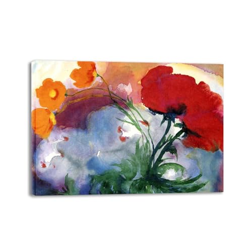 LZ6J8C9 Emil Nolde Berühmt leinwanddrucke bilder.Blumen berühmtes Gemälde Reproduktion. Blumen Leinwand Wandkunst Bilder für Wohnkultur 70x98cm(27.5x38.6in) Gerahmt von LZ6J8C9