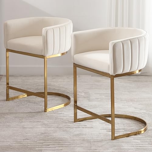 LZAREAL Moderne Barhocker mit Thekenhöhe, Samt, gepolsterter Hocker mit goldfarbenem Metallrahmen, 61 cm, Kücheninselhocker für Zuhause, Bar und Esszimmer, Samtweiß, 2 Stück LZAREAL Moderne Barhocker mit Thekenhöhe, Samt, gepolsterter Hocker mit goldfarbenem Metallrahmen, 61 cm, Kücheninselhocker für Zuhause, Bar und Esszimmer, Samtweiß, 2 Stück von LZAREAL