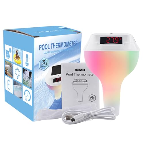 Pool Funkthermometer & Funk Empfänger,IPX8 Wasserdichtigkeit badethermometer, Poolthermometer Schwimmend mit RGB Farbwechsel LED poolbeleuchtung,Schwimmbadthermometer für Pool, Whirlpool und Aquarium von LZEXIN