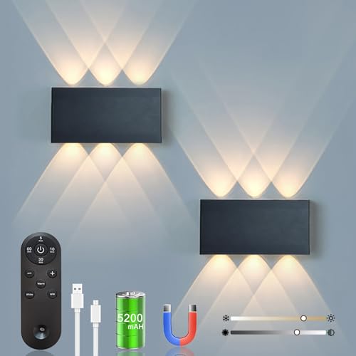 2pcs Akku Wandlampe, mit Fernbedienung Touch Control Schalter LED Magnetisch Akku Wandleuchte 5200mAh Kabellose Wandlampe 3 Modi Helligkeitsstufen, ideal für Loft Flur Schlafzimmer (Schwarz) von LZGS Go Swing Bands