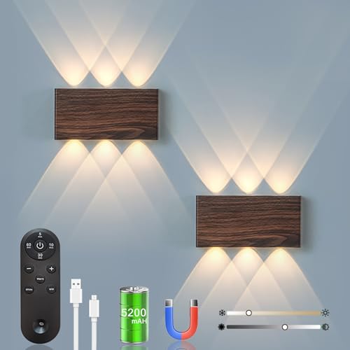 2pcs Akku Wandlampe, mit Fernbedienung Touch Control Schalter LED Magnetisch Akku Wandleuchte 5200mAh Kabellose Wandlampe 3 Modi Helligkeitsstufen, ideal für Loft Flur Schlafzimmer (Walnuss) von LZGS Go Swing Bands