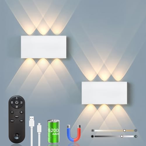 2pcs Akku Wandlampe, mit Fernbedienung Touch Control Schalter LED Magnetisch Akku Wandleuchte 5200mAh Kabellose Wandlampe 3 Modi Helligkeitsstufen, ideal für Loft Flur Schlafzimmer (Weiß) von LZGS Go Swing Bands