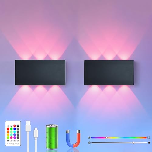 2pcs Farbe RGB Akku Wandlampe, mit Touch Control Schalter LED Magnetisch Akku Wandleuchte 5200mAh Kabellose Wandlampe, ideal für Loft Flur Schlafzimmer (Schwarz) von LZGS Go Swing Bands