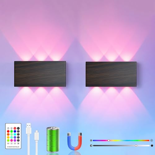 2pcs Farbe RGB Akku Wandlampe, mit Touch Control Schalter LED Magnetisch Akku Wandleuchte 5200mAh Kabellose Wandlampe, ideal für Loft Flur Schlafzimmer (Walnuss) von LZGS Go Swing Bands
