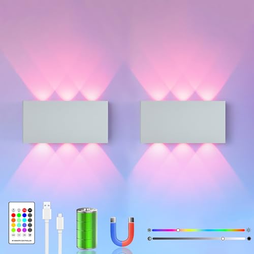 2pcs Farbe RGB Akku Wandlampe, mit Touch Control Schalter LED Magnetisch Akku Wandleuchte 5200mAh Kabellose Wandlampe, ideal für Loft Flur Schlafzimmer (Weiß) von LZGS Go Swing Bands