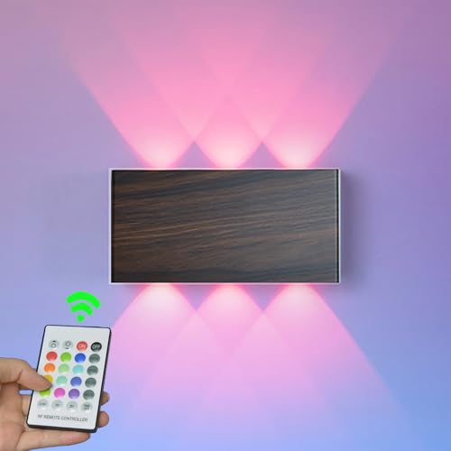 Farbe RGB Akku Wandlampe, mit Touch Control Schalter LED Magnetisch Akku Wandleuchte 5000mAh Kabellose Wandlampe, ideal für Loft Flur Schlafzimmer (Fernsteuerung-Walnuss) von LZGS Go Swing Bands