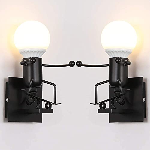 LZGS Go Swing Bands Humanoid Wandleuchte kreativ Cartoon Wandlampen Innen Industrie Wand Lampe Lampe max für 60 W E27 Basis für Schlafzimmer Kinderzimmer Flur Restaurant Treppe (2PCS Enfants Noir) von LZGS Go Swing Bands