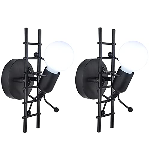 LZGS Go Swing Bands Humanoid Wandleuchte kreativ Cartoon Wandlampen Innen Industrie Wand Lampe Lampe max für 60 W E27 Basis für Schlafzimmer Kinderzimmer Flur Restaurant Treppe (2PCS Noir) von LZGS Go Swing Bands